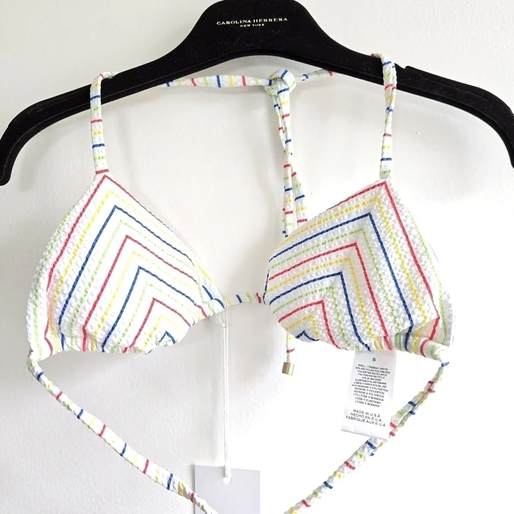 New Vitamin A Natalie Miter Retro Stripe Yarn Dye Triangle Bikini Set NWT Small